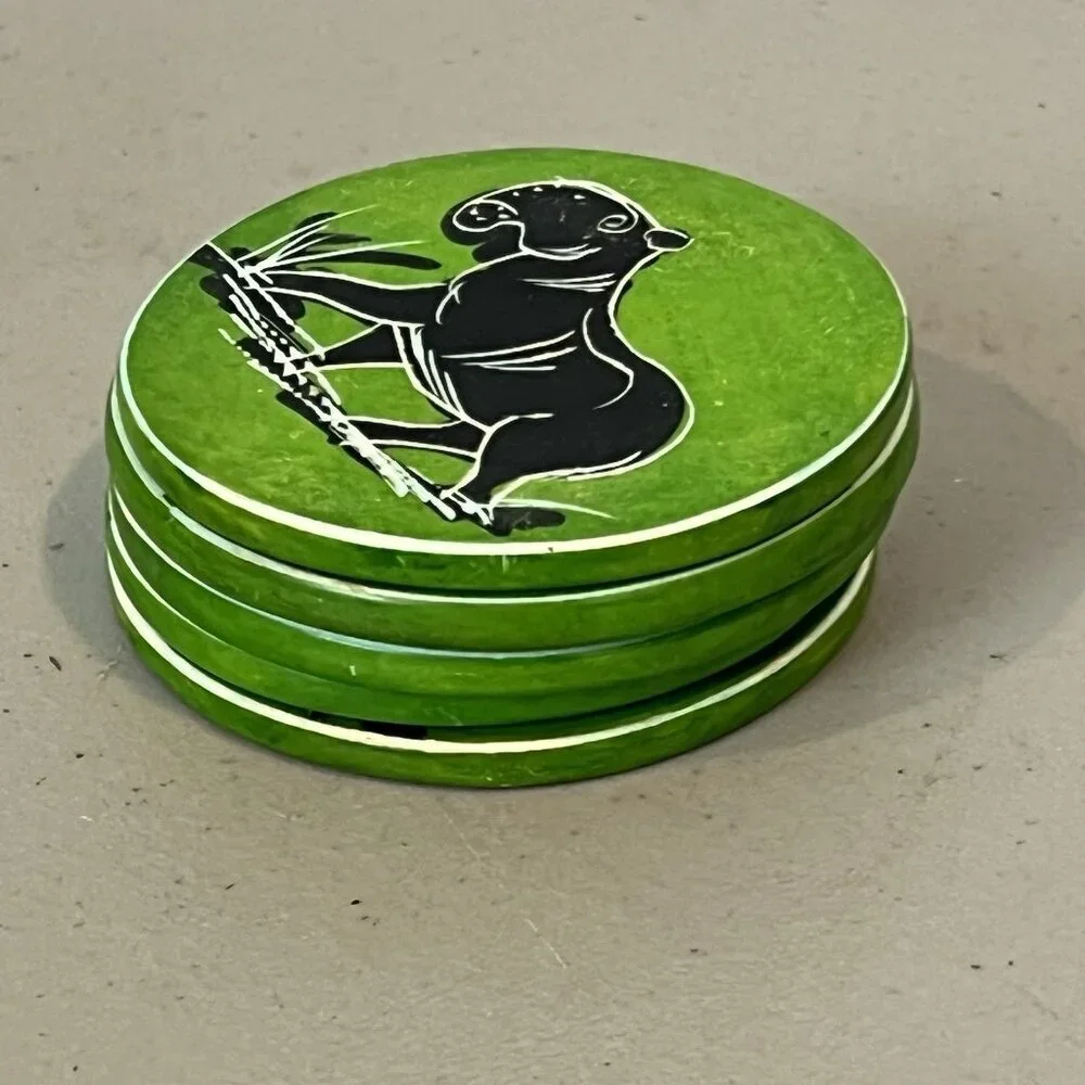 African Safari Green Soapstone Drink Coasters Zebra Rhino Giraffe Gazelle